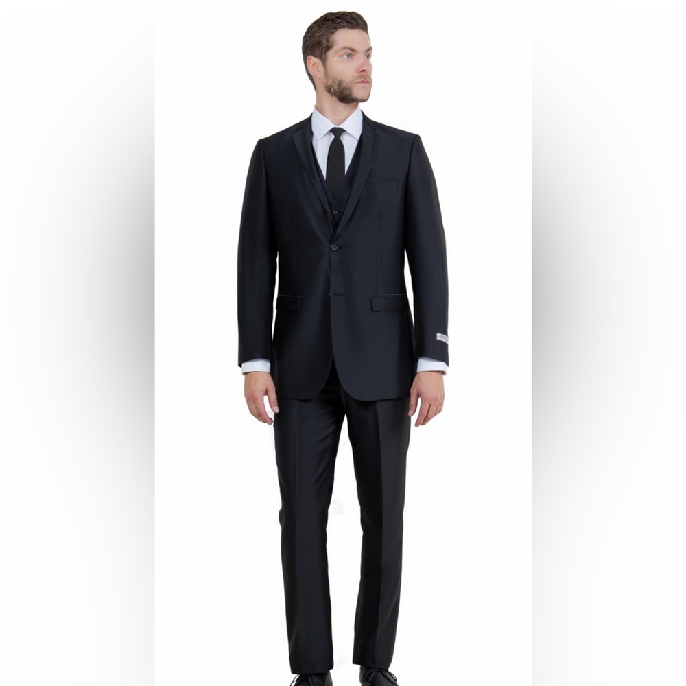 Men's Black 3 piece shiny suit 44L